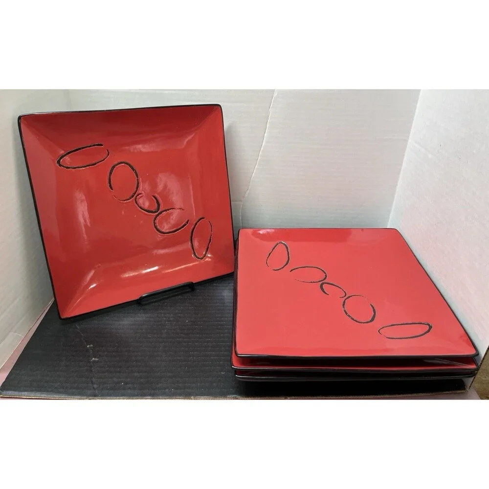 FLIRT By R&B Ritzenhoff Breker 11” Dinner Plate Red & Black Abstract Modern Zen